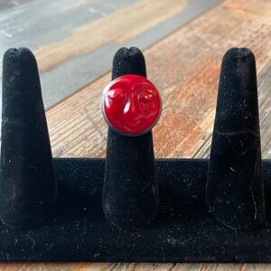 Fun Sterling Silver Red Coral Goddess Ring Size 6